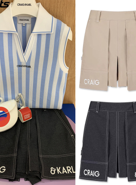 韩国代购CRAIG KARL高尔夫26春绗缝大口袋双层牛仔户外裙裤短裤女