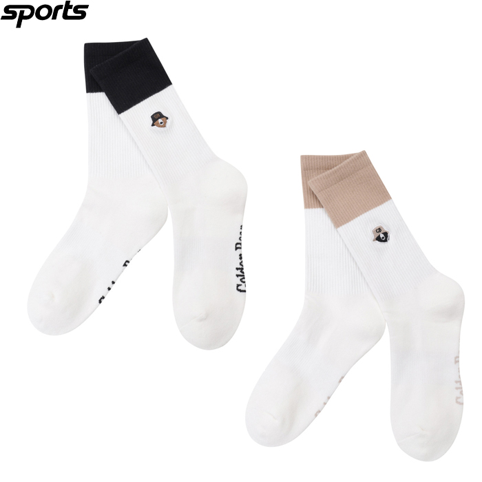 韩国代购GOLDEN BEAR高尔夫配饰25春夏女GOLF标志拼色舒适中筒袜