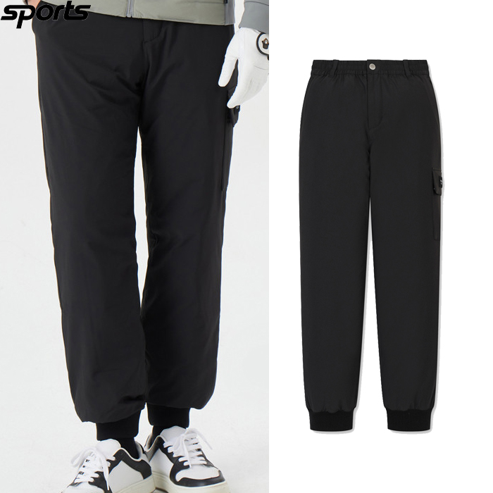 韩国代购golden bear高尔夫球裤25秋冬男黑色束脚运动保暖长裤