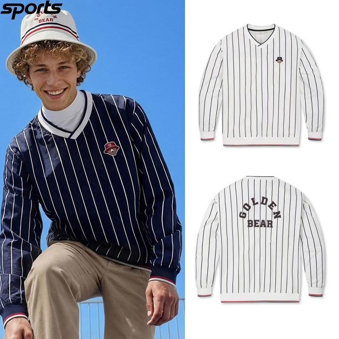 韩国代购golden bear高尔夫球服26春夏男女条纹V领运动休闲卫衣,运动服/休闲服装,高尔夫球服,淘宝优惠券,粉丝福利购,淘宝优惠卷