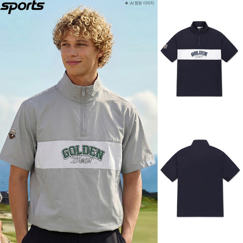 韩国代购golden bear高尔夫球服26春夏男拼色半拉链立领短袖上衣