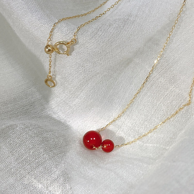 纯18K金项链搭配天然红玉髓珠珠