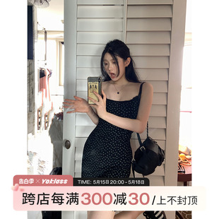 初恋甜美显瘦吊带裙子 法式 店黑色蕾丝碎花连衣裙2024新款 王少女