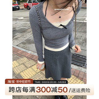 王少女的店灰色针织波点半身裙小个子2024春夏新款直筒显瘦短裙子