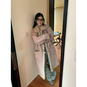 王少女的店2023新款秋冬季外套皮毛一体羊羔毛绒机车加厚夹克大衣