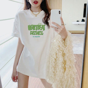 短袖 白色纯棉T恤女2026年夏季 中长款 ins潮牌欧货宽松大版 上衣 新款