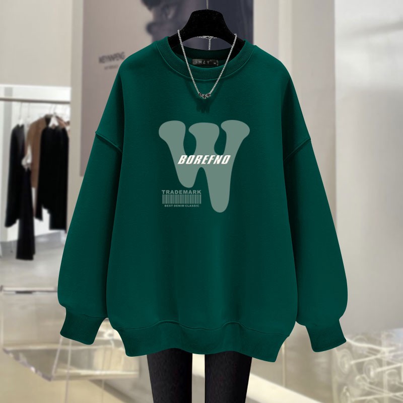 墨绿色W字母卫衣女春秋