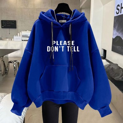 加绒宽松休闲字母印花连帽卫衣女