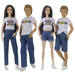 六分芭娃娃男女朋友肯王子KEN宇哥兵人T恤牛仔裤运动外套情侣套装
