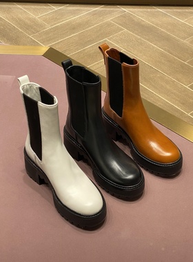 露娜女鞋弹力套筒小金球方头切尔西靴厚底增高烟筒短靴女SL322025