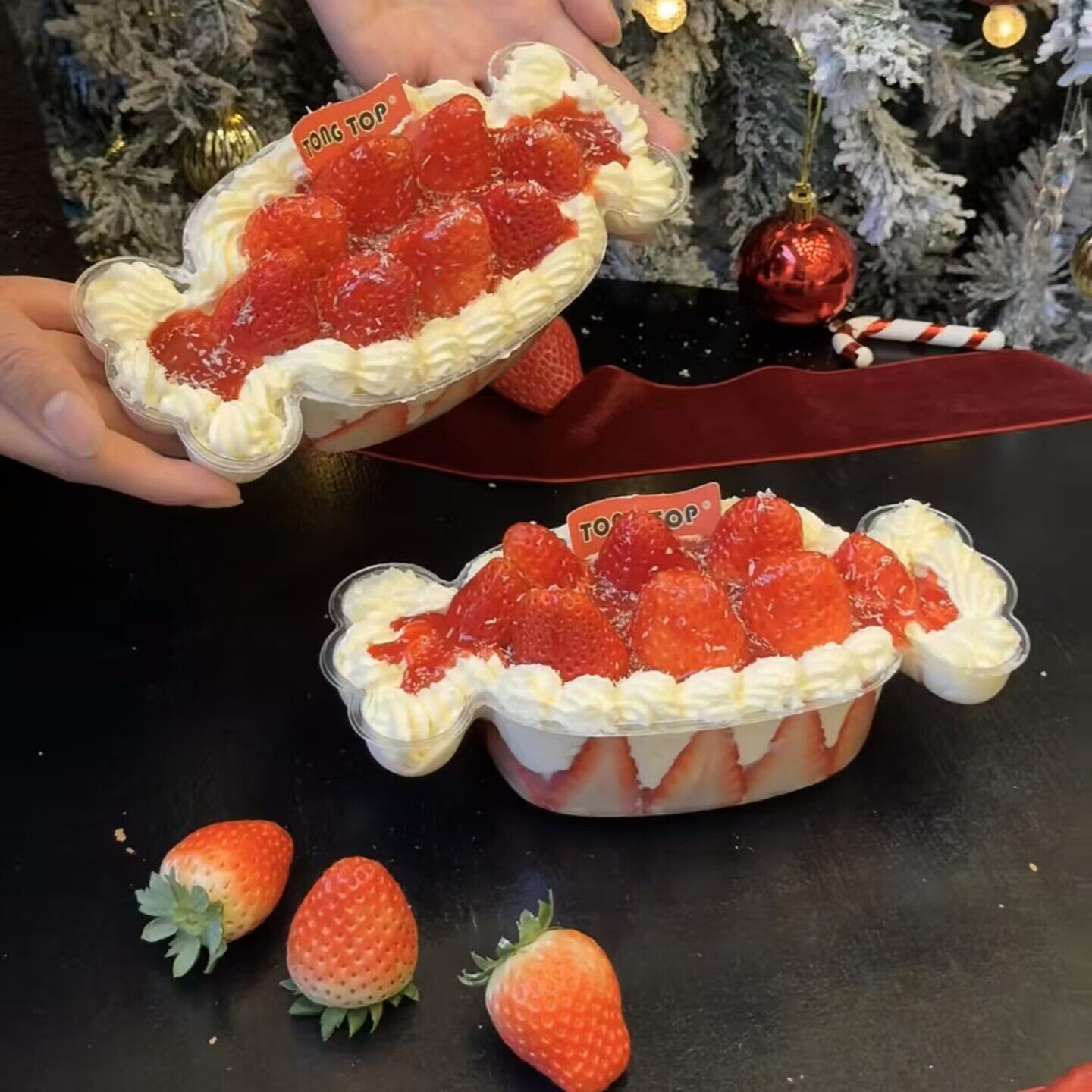 圣诞节草莓蛋糕装饰盒糖果盒甜品包装盒子丝带蝴蝶结摆件吸塑盒