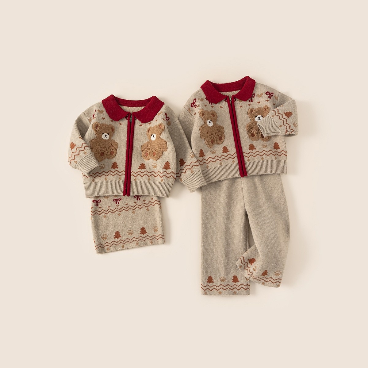 女童套装秋冬童装针织开衫毛线包臀裙儿童男童阔腿休闲裤子两件套