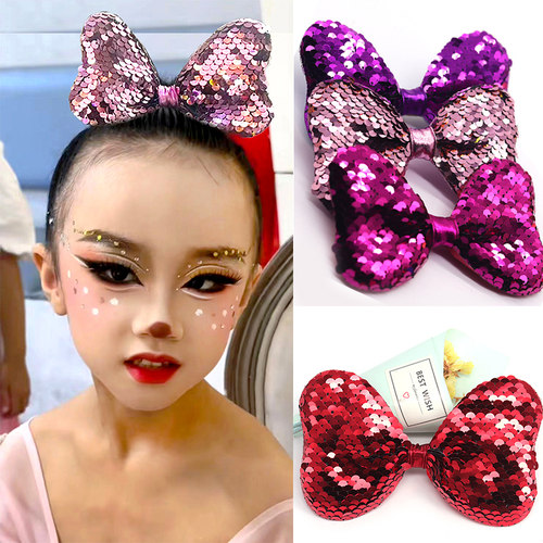 表演儿童亮片大蝴蝶结发夹演出