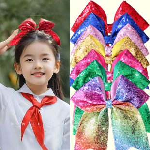女童亮片蝴蝶结皮筋小学生合唱比赛头饰儿童舞台表演啦啦操发饰
