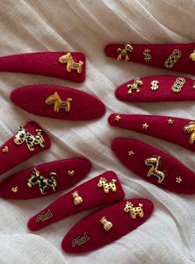 新年红色款马年侧边发夹高级感精致头饰小饰品刘海发卡bb夹A305