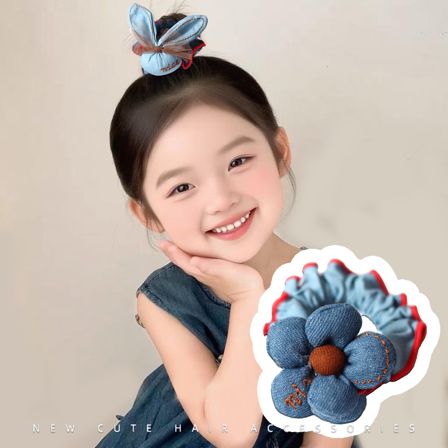 儿童小肠发圈韩系牛仔蝴蝶结