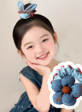 儿童小肠发圈韩系牛仔蝴蝶结发绳女童发饰不伤发头绳头花头饰A303