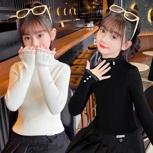 女童毛衣加绒秋冬中领打底针织衫