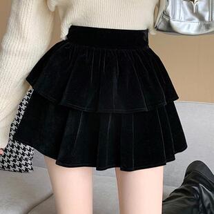 儿童丝绒裙子 女大童公主蛋糕裙洋气冬季 女童半身裙秋冬装 2025新款