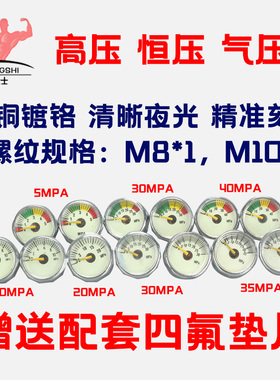 高压打气筒压力表测压小表5/10/20/ 30/40mpa恒压阀气压表M8夜光