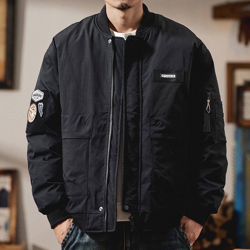 可拆卸复古勋章美式ma-1飞行员夹克男士棒球服春秋宽松工装外套男