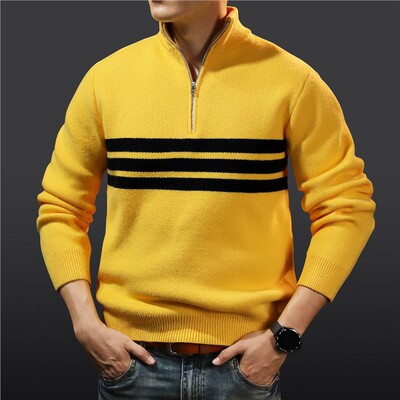 秋冬季黄色针织毛衣中年男