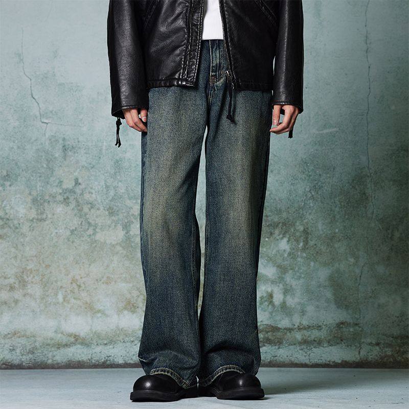 2024秋冬新款主流复古潮流宽松直筒潮牌直筒阔腿做旧牛仔裤,男装,牛仔裤,淘宝优惠券,粉丝福利购,淘宝优惠卷