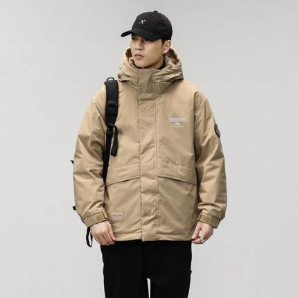 香港 冬季新款90%白鸭绒连帽羽绒服男宽松大码潮牌休闲保暖外套潮