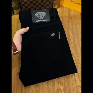 潮流防褪色男长裤 黑色牛仔裤 小脚新款 潮牌高端弹力修身 男秋冬厚款