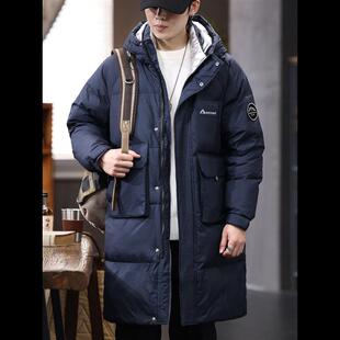 中长款连帽羽绒服男新国标90鸭绒保暖外套2024冬季宽松大码户外潮