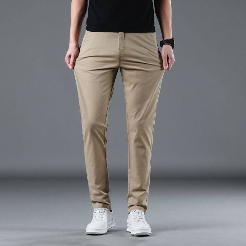 夏季薄款棉质休闲裤男士修身直筒夏天高端男裤中腰新款长裤子