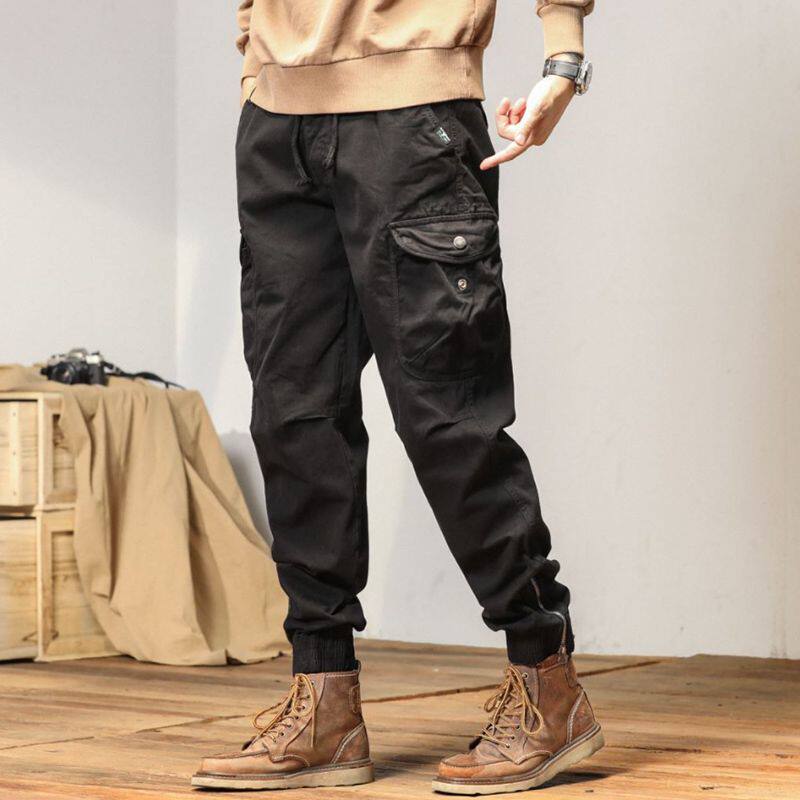 大明男装工装夏天男美式多口袋拉链束脚裤夏季薄款休闲长裤子