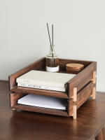 muuxi Yiran Solid Wood Document Storage rack, Black walnut and cherry wood multi-layer office desktop storage box thumbnail 8