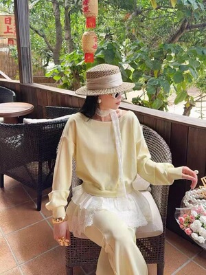 2026春季新款蕾丝拼接卫衣喇叭裤