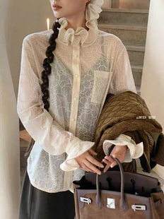 南油欧货2026春季新款V+.com木耳边立领长袖衬衫法式气质百搭上衣