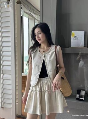 2025夏季重工刺绣马甲上衣伞裙女