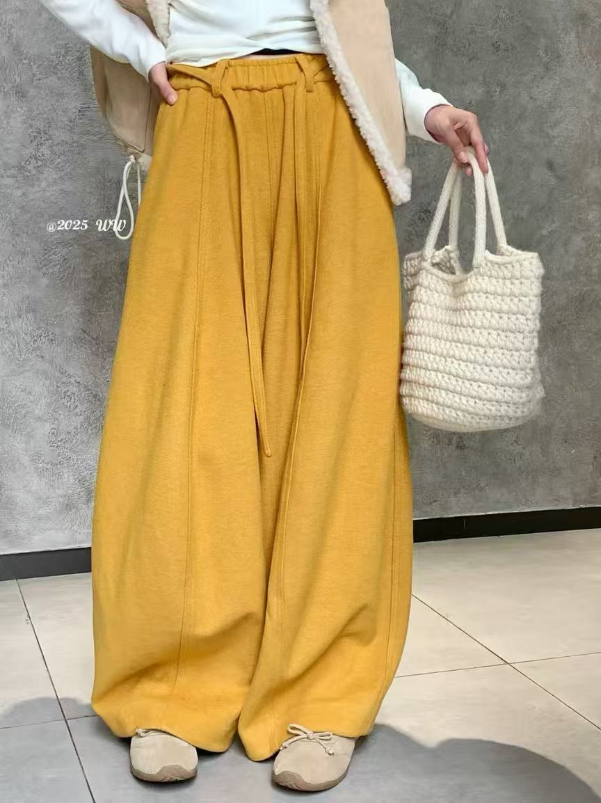 欧洲站2025秋冬新款V+.com时尚松紧腰抽绳直筒裤百搭休闲阔腿裤女