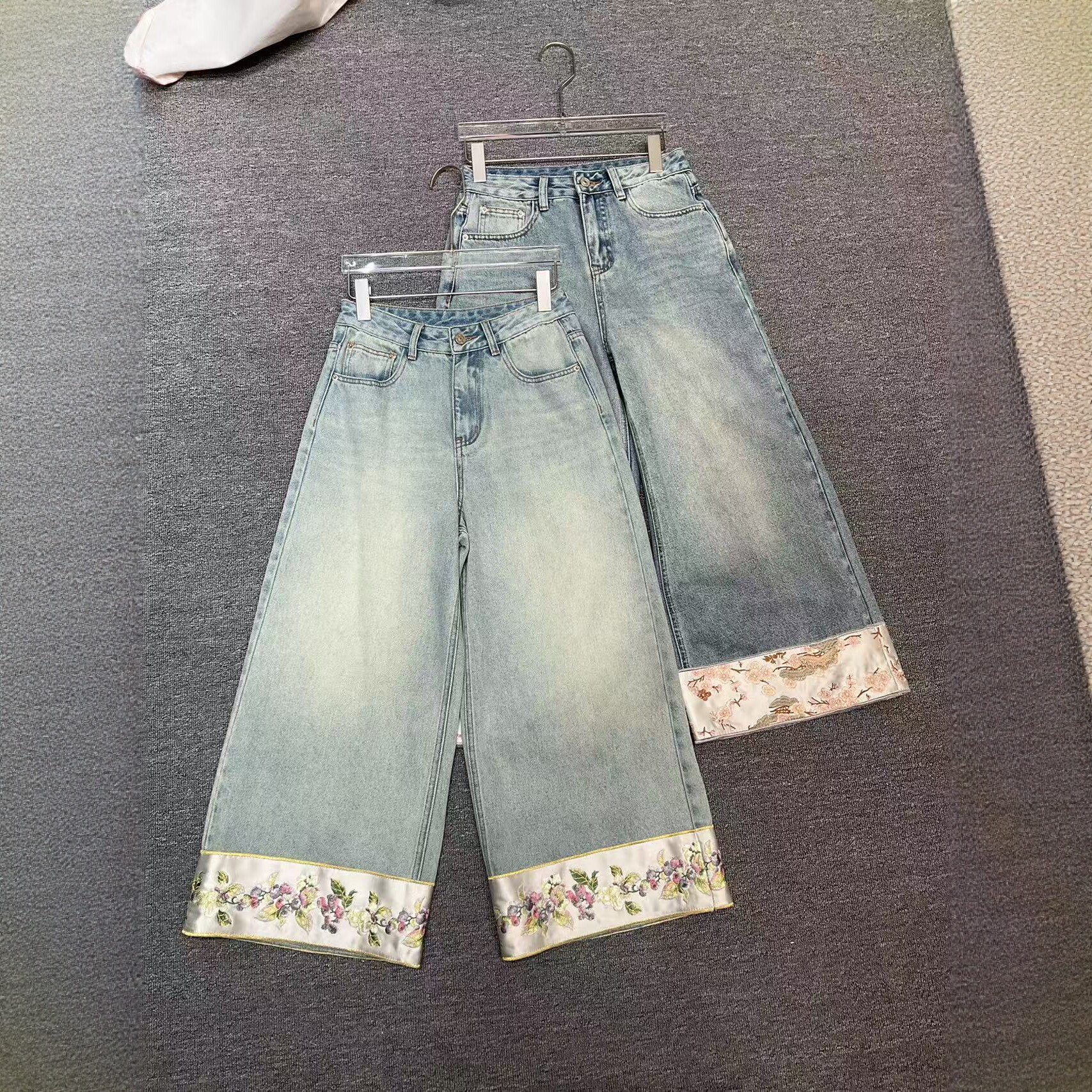 百搭九分阔腿裤欧洲站2026春季新款Dong.one高腰显瘦刺绣牛仔裤女