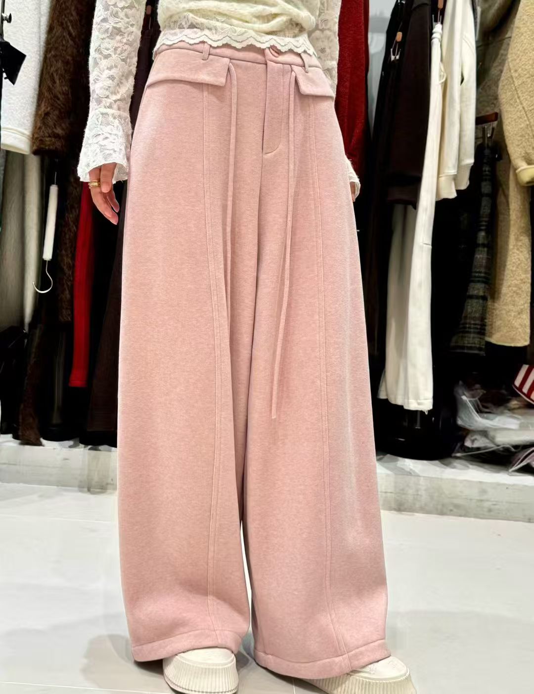 欧洲站2025冬季新款时尚高腰显瘦抽绳百搭气质阔腿裤女