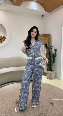 2025夏季时尚印花马甲阔腿裤套装
