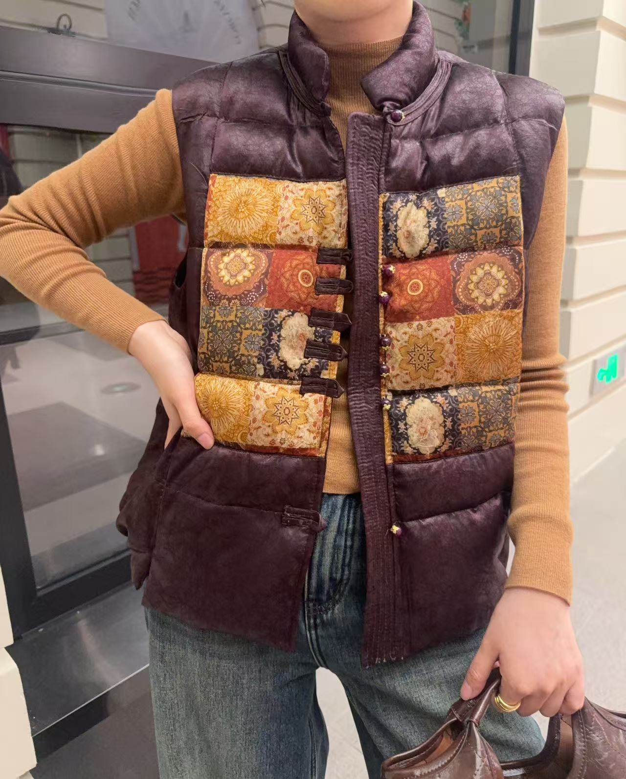 2025秋冬新款国风盘扣拼色羽绒服