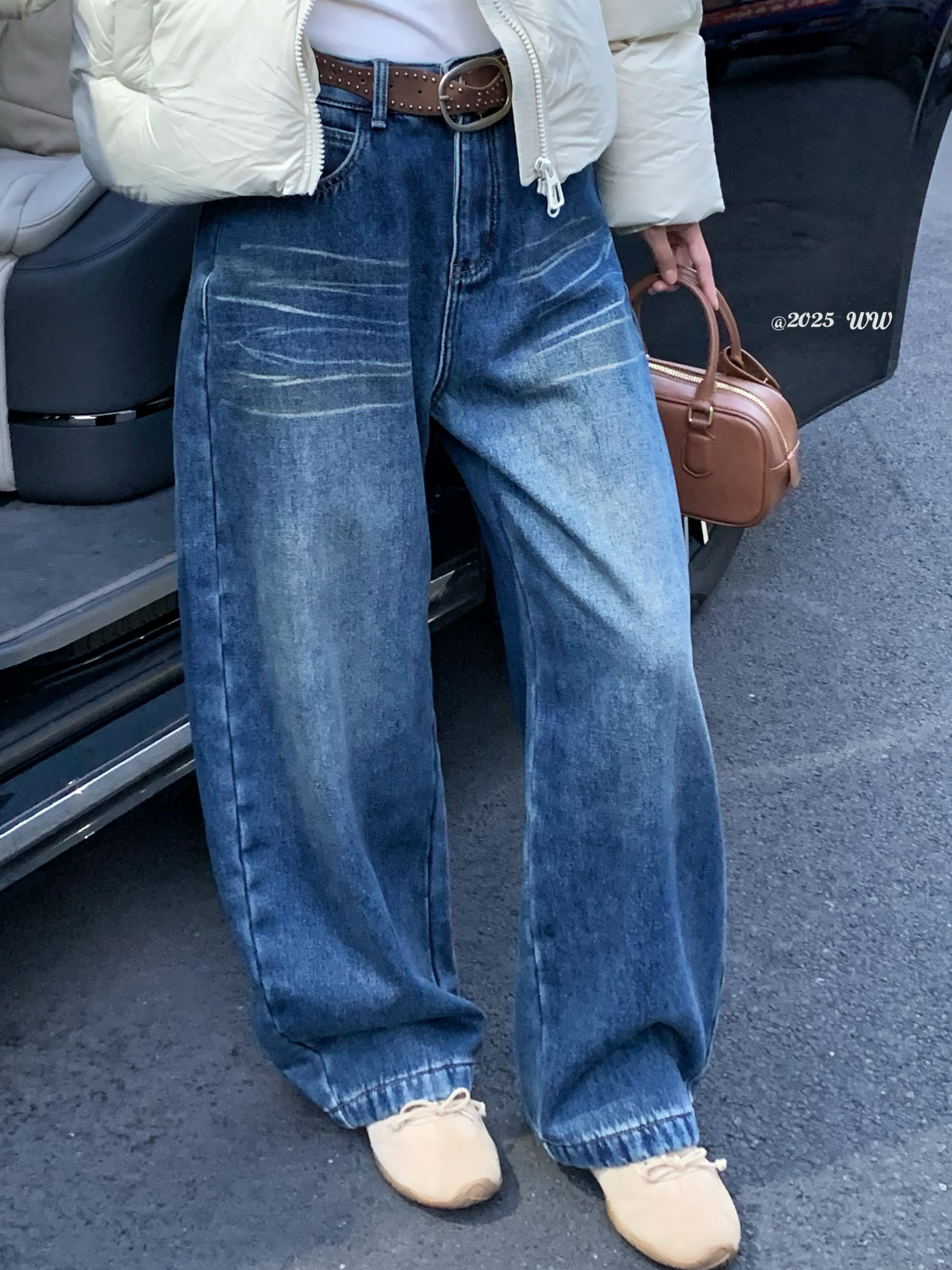 2025冬季高腰显瘦休闲牛仔阔腿裤