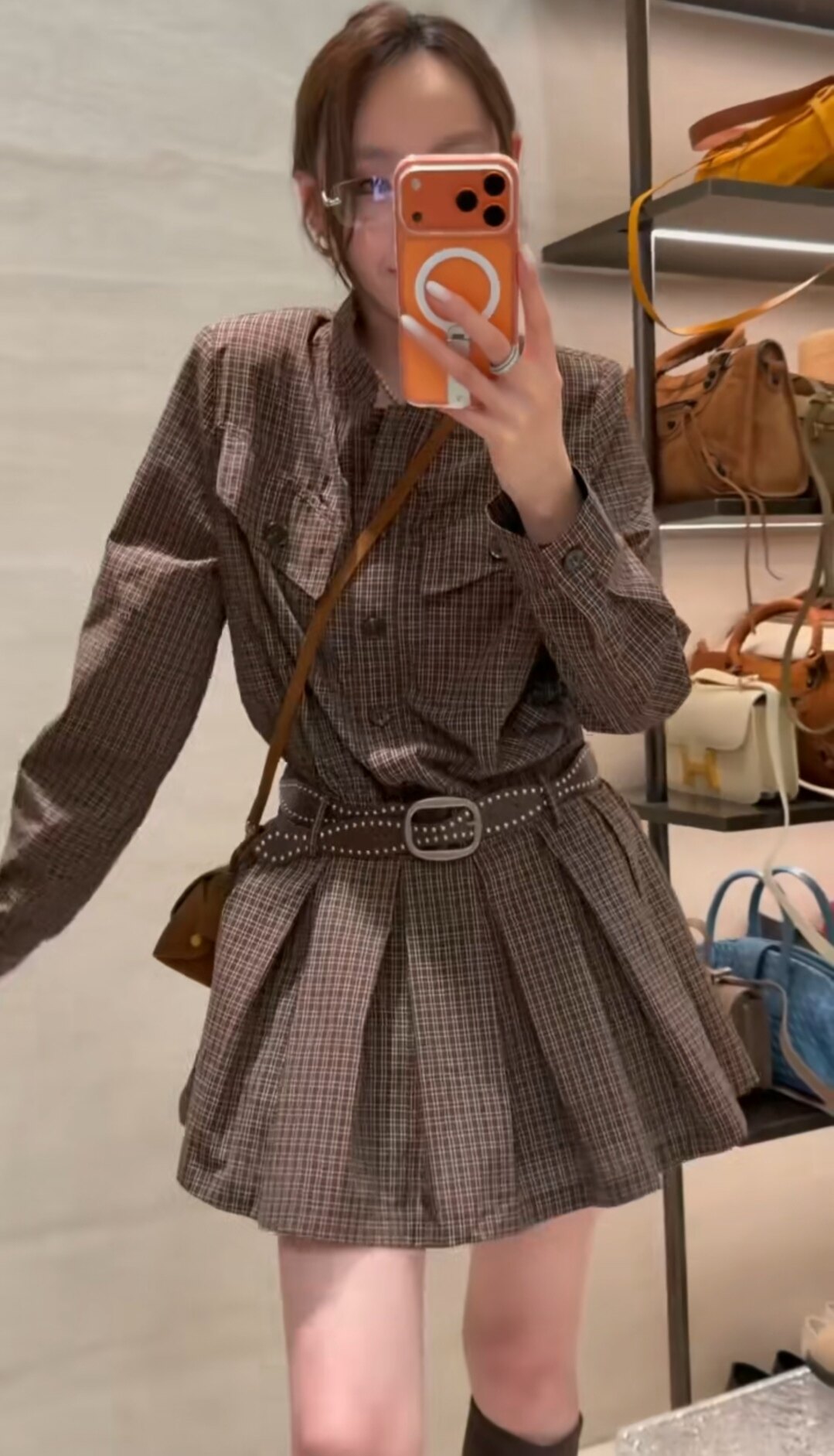 2026秋季新款格子衬衫短裙套装女