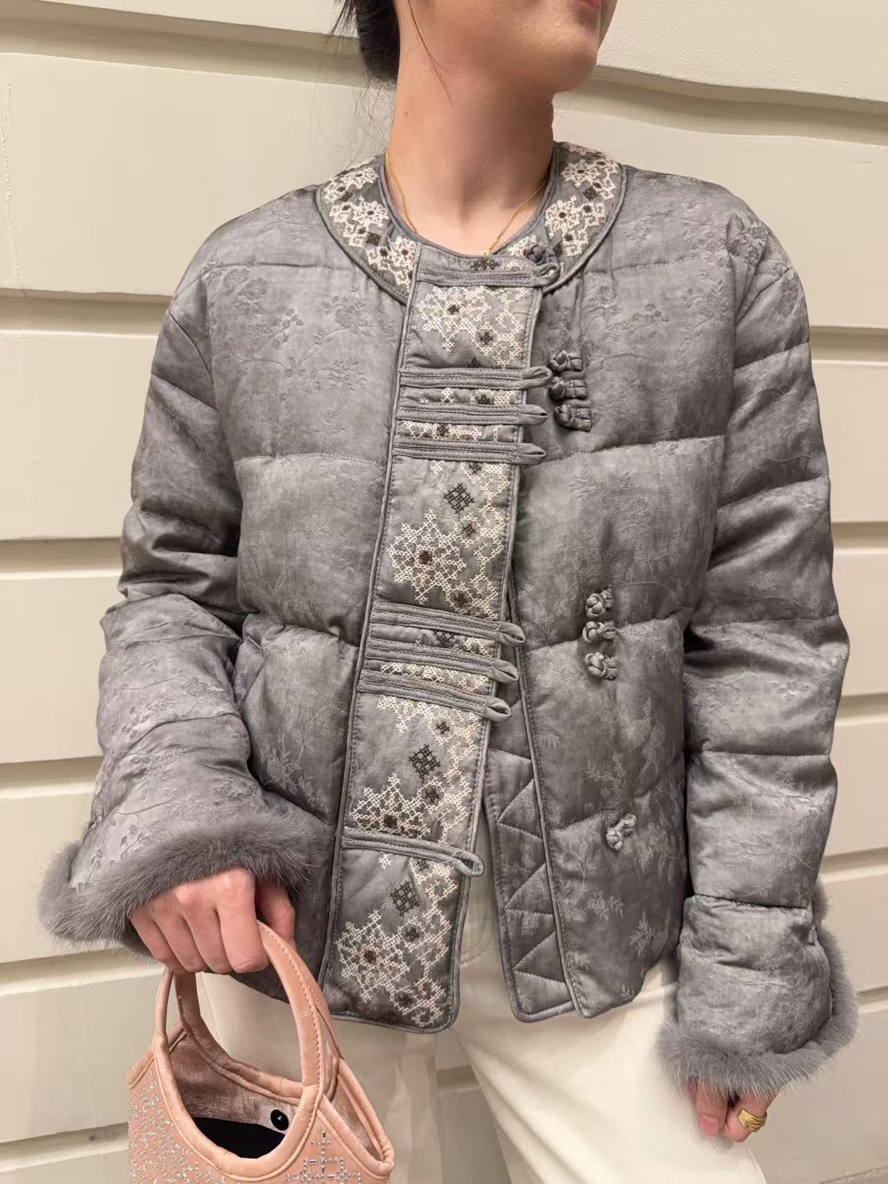 2025秋冬新款拼水貂毛羽绒服外套