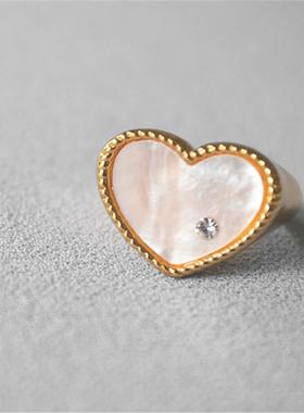 女款爱心贝壳镶钻戒指小众设计