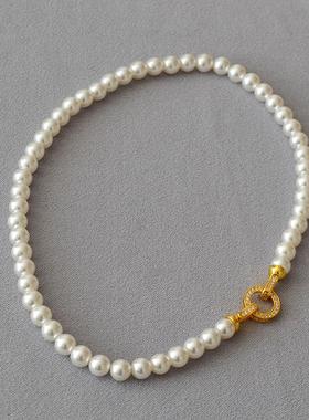 项链欧美金色双环高亮仿珍珠