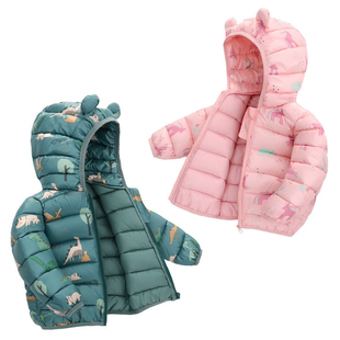 冬季男女宝宝婴儿恐龙卡通棉袄外套时尚中小童连帽保暖羽绒棉服潮
