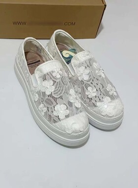 专柜玛丽正品女鞋23夏新蕾丝镂空厚底一脚蹬帆布鞋乐福布鞋83500W