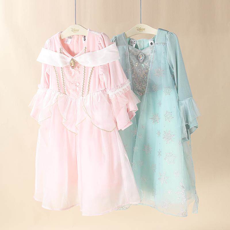 迪士尼公主裙城堡时光立体玫瑰3-9岁女童秋冬季复古喇叭袖连衣裙