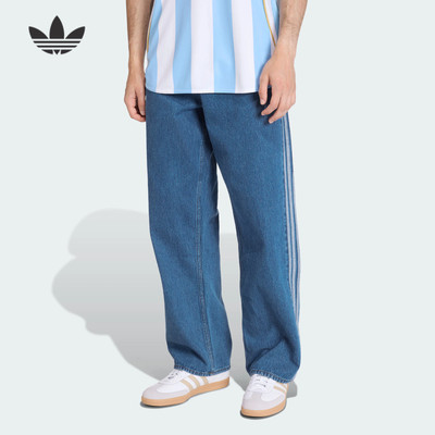 阿迪达斯三叶草男子阔腿牛仔长裤